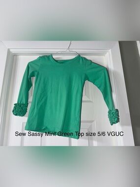 Sew Sassy Mint Green Long Sleeve Top with Ruffle Cuffs - Girls